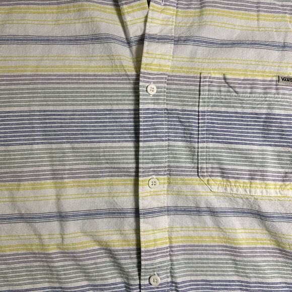 Vans Button Up Linen Shirt Mens Large Striped Skater Preppy Classic Elevated - Picture 5 of 13